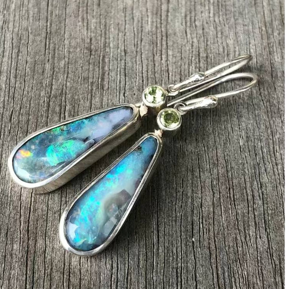 Bohemian Light Blue Green Faux Opal Drop Earrings - Picture 1 of 9